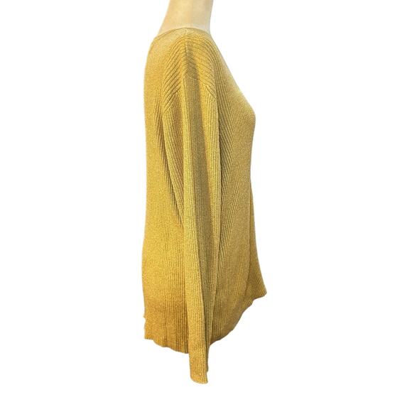 Laura Scott Gold Sweater Cardigan Metallic Shimmer Knit Plus Size 1X - Picture 3 of 7